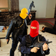 People robbing a bank.